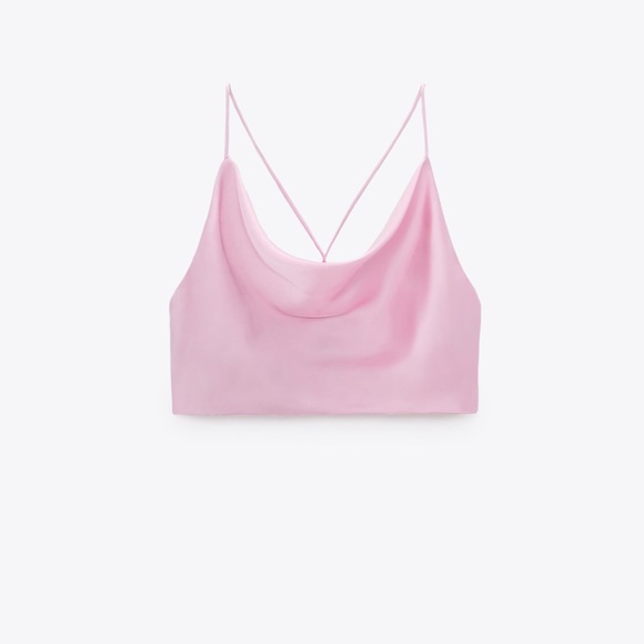 ZARA Satin Effect Pink Crop Top - Picture 13 of 14